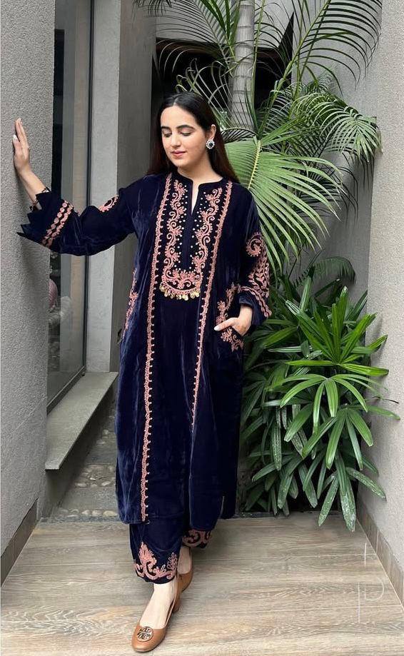 *WE ARE LAUNCHING FOR THIS WINTER SEASON OUR NEW DESIGNER STYLE VELVET EMBROIDERY WORK SUIT WITH POCKET*