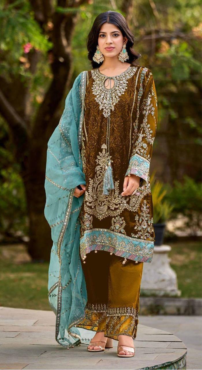 *FOR THIS WINTER SEASON WEAR DESIGNER STYLE VELVET SEQUENCE EMBROIDERY WORK SUIT WITH DUPATTA*