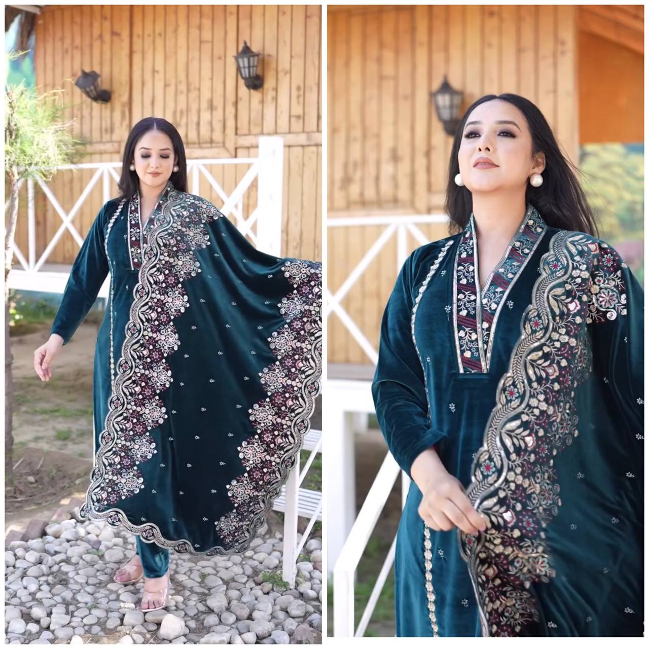 *ADORABLE HEAVY VELVET  SEQUENCE EMBROIDERY WORK SUIT WITH PLAZO AND DUPATTA*