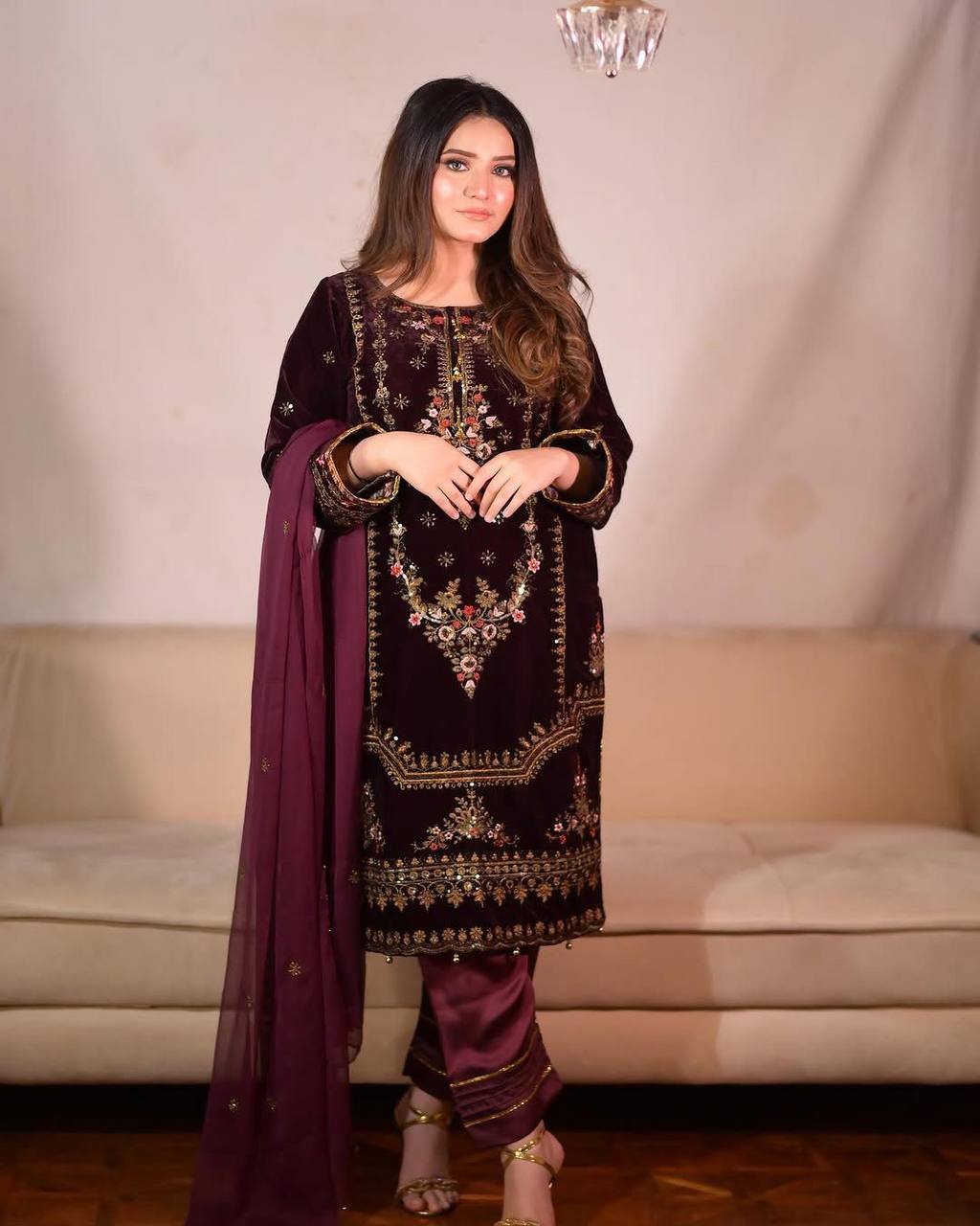 *FOR THIS WINTER SEASON OUR NEW DESIGNER STYLE VELVET EMBROIDERY WORK SUIT PANT WITH DUPATTA*