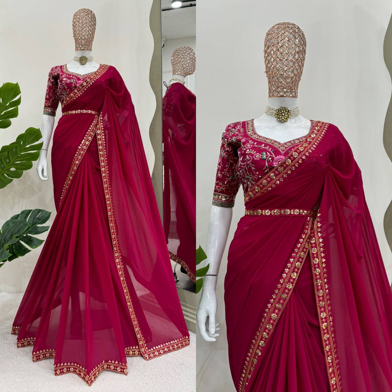 Looking some one for this same colour beautiful Designer Saree on Faux Georgette Febric with Thred & Sequnce work and blouse on Mono Benglori Silk Febric with Thred & Sequnce work.